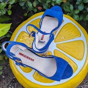 Prada suede and cork wedges size 37 fits like 36.5